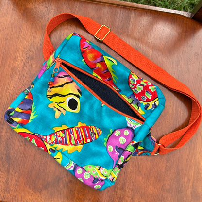 Funky Fish Cotton Button-Down - Shirt Pocket Adjustable Bag