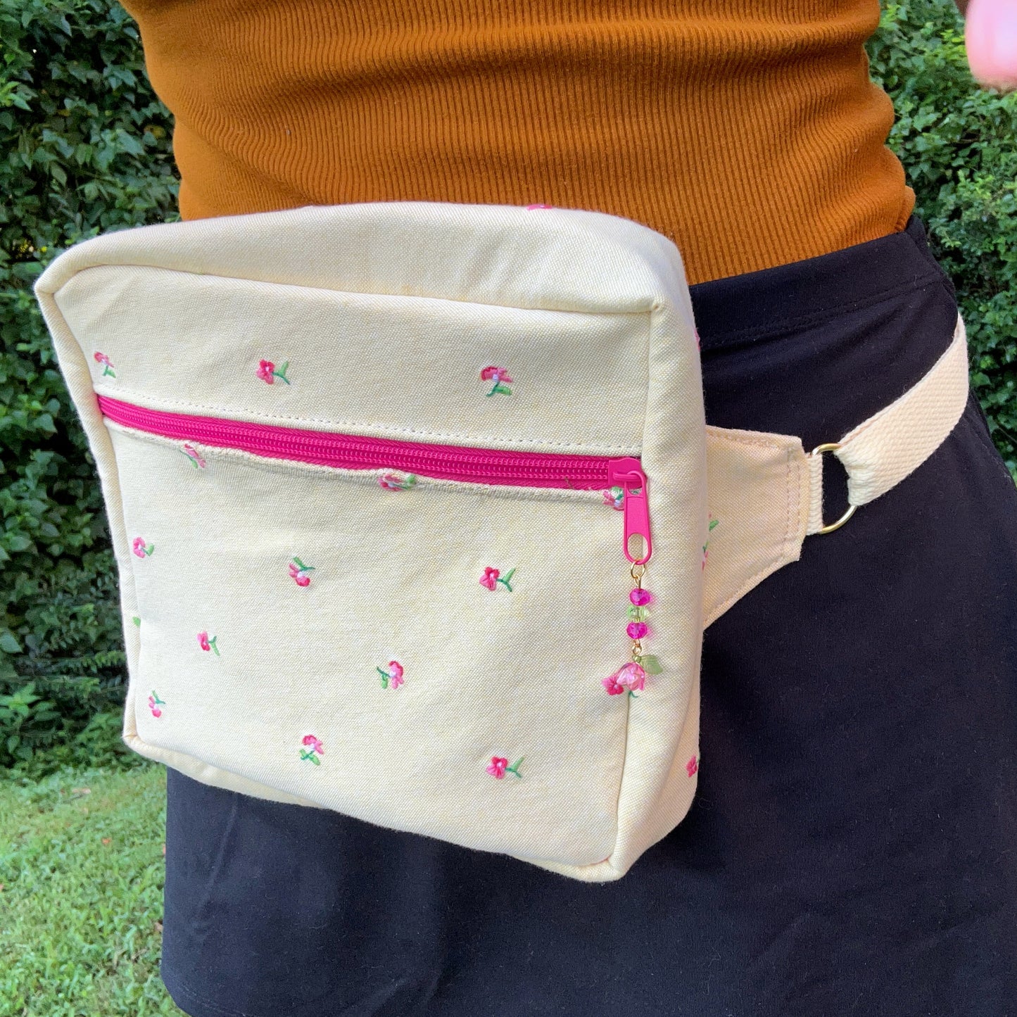 Yellow Floral Pants - Back Pocket Adjustable Bag