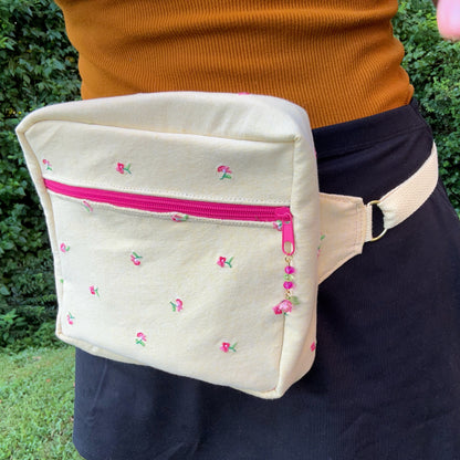 Yellow Floral Pants - Back Pocket Adjustable Bag