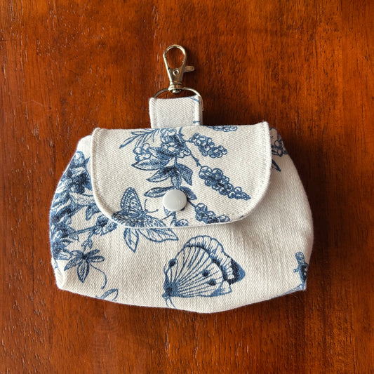 White Denim Floral Butterfly - Clip-On Mini Pouch