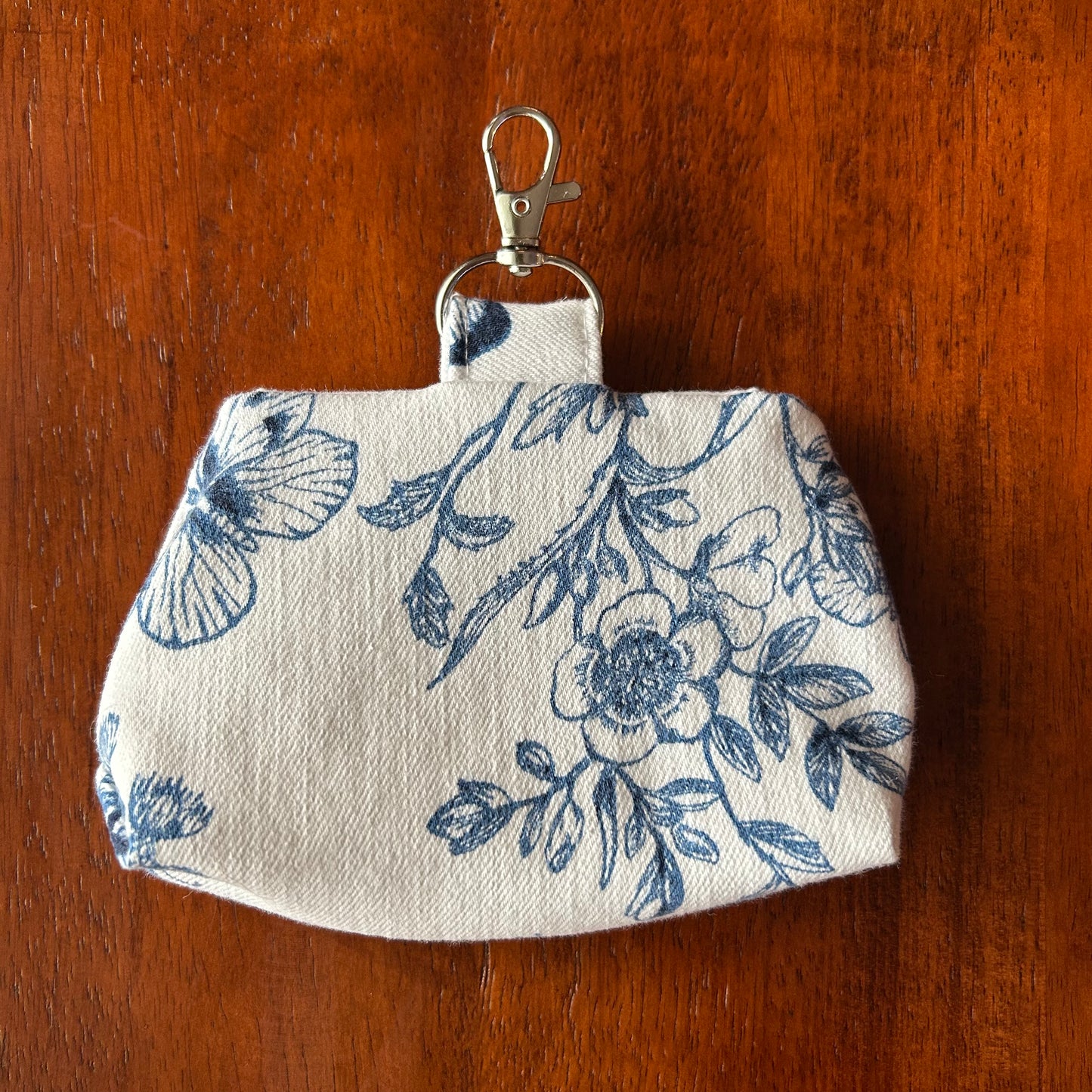 White Denim Floral Butterfly - Clip-On Mini Pouch