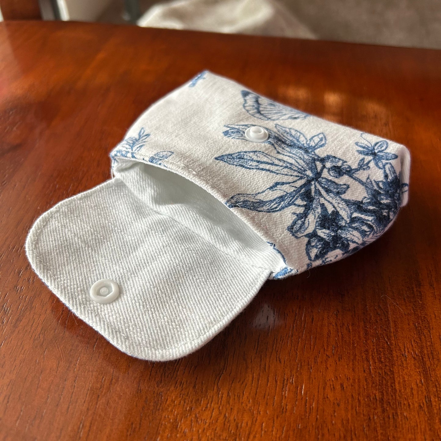 White Denim Floral Butterfly - Clip-On Mini Pouch