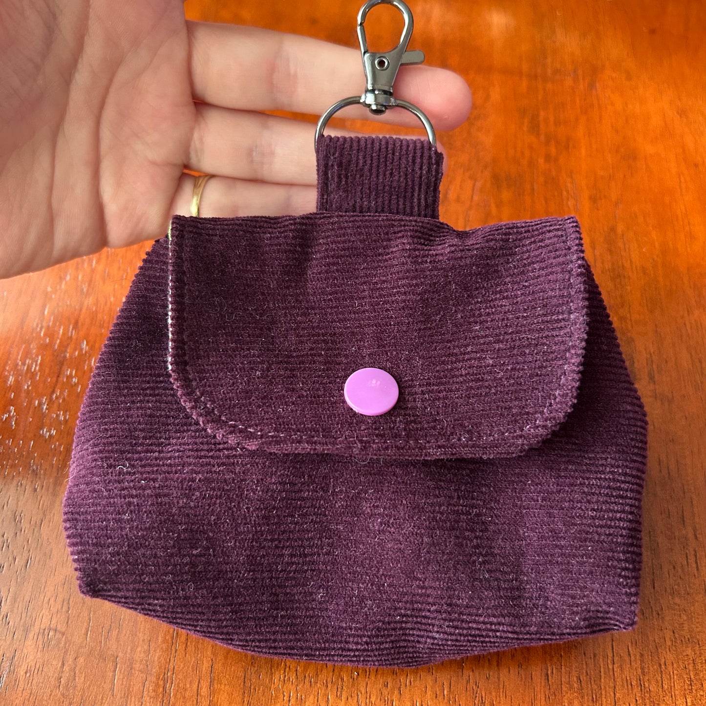 Purple Corduroy Clip-On Mini Pouch