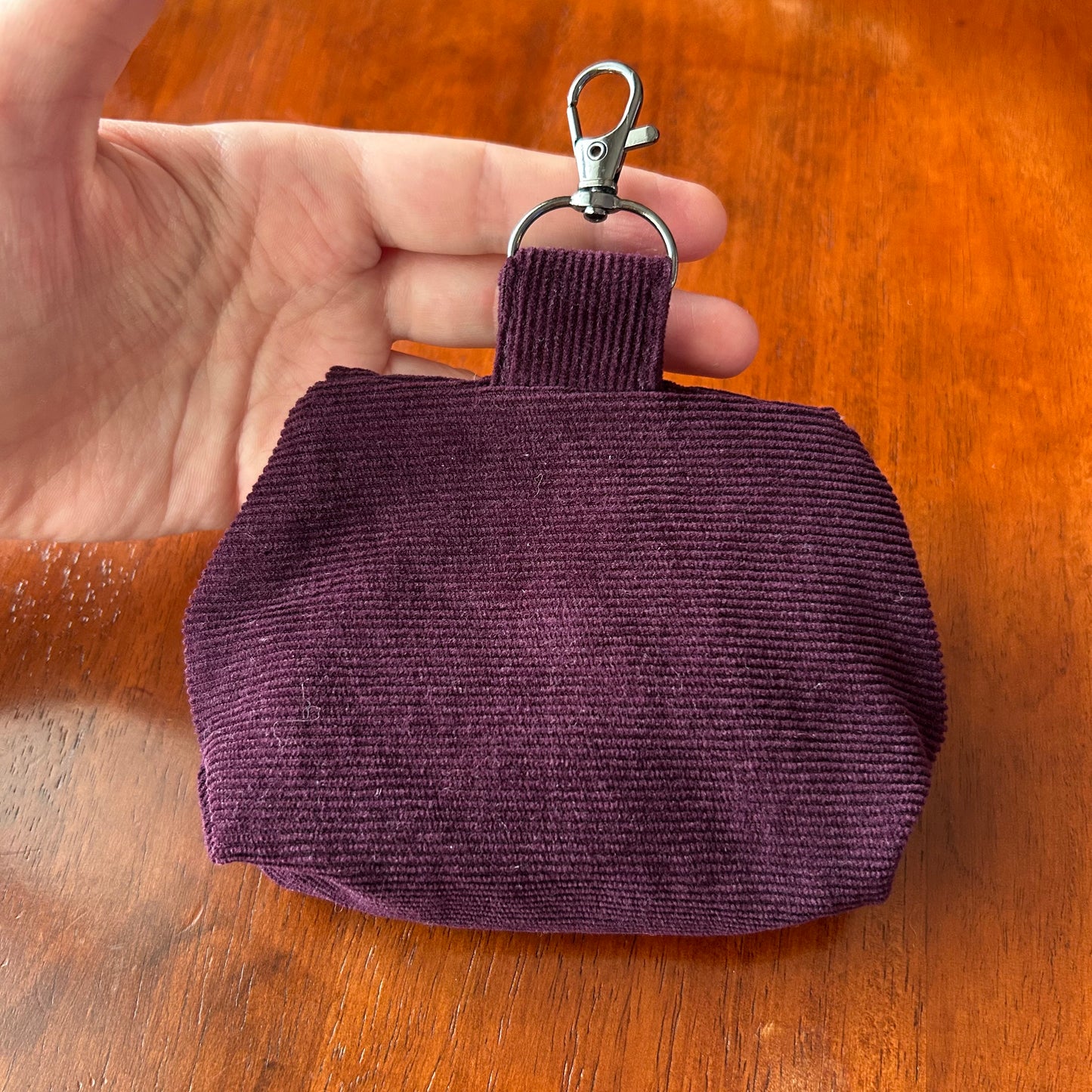 Purple Corduroy Clip-On Mini Pouch