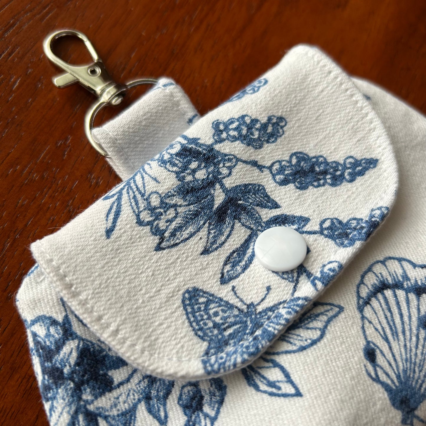 White Denim Floral Butterfly - Clip-On Mini Pouch
