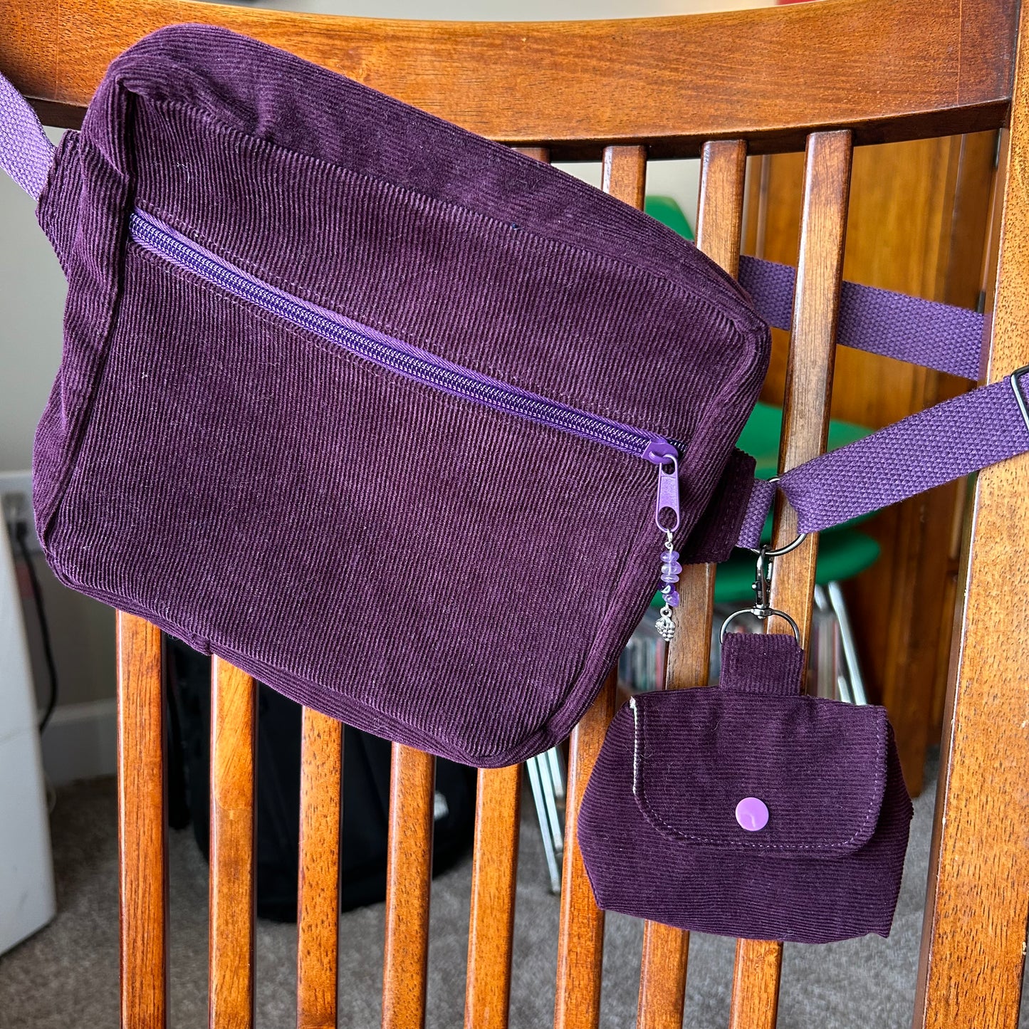 Purple Corduroy Clip-On Mini Pouch