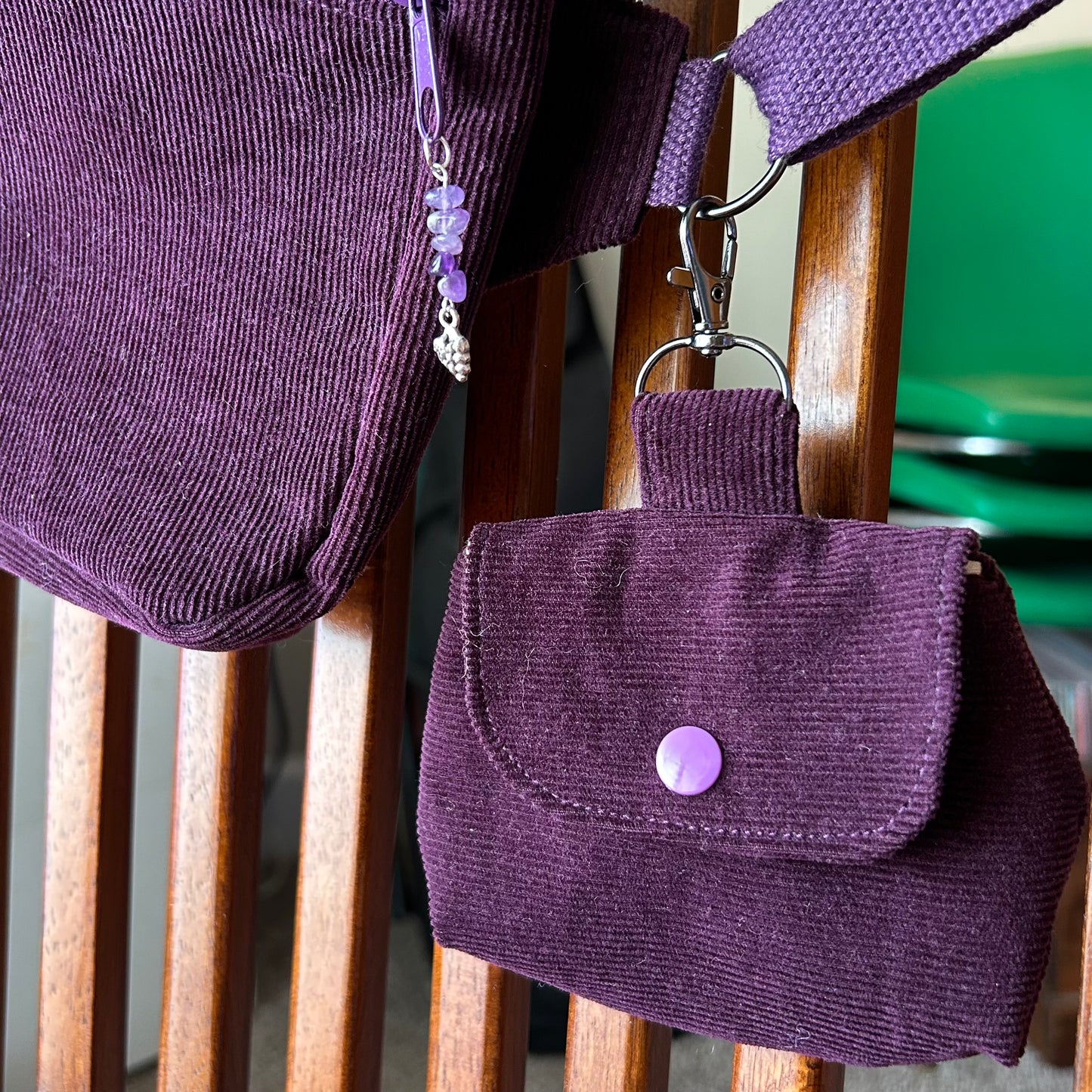 Purple Corduroy Clip-On Mini Pouch